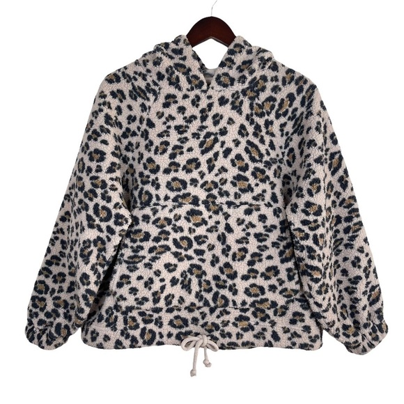 American Eagle Outfitters Animal Print Leopard Sherpa Fleece Hoodie Sweatshirt - Picture 2 of 10
